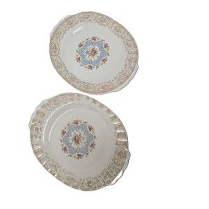 VTG Set of 2 American Limoges Serving Platters Lyric 22K Gold Trim One Has Chips
